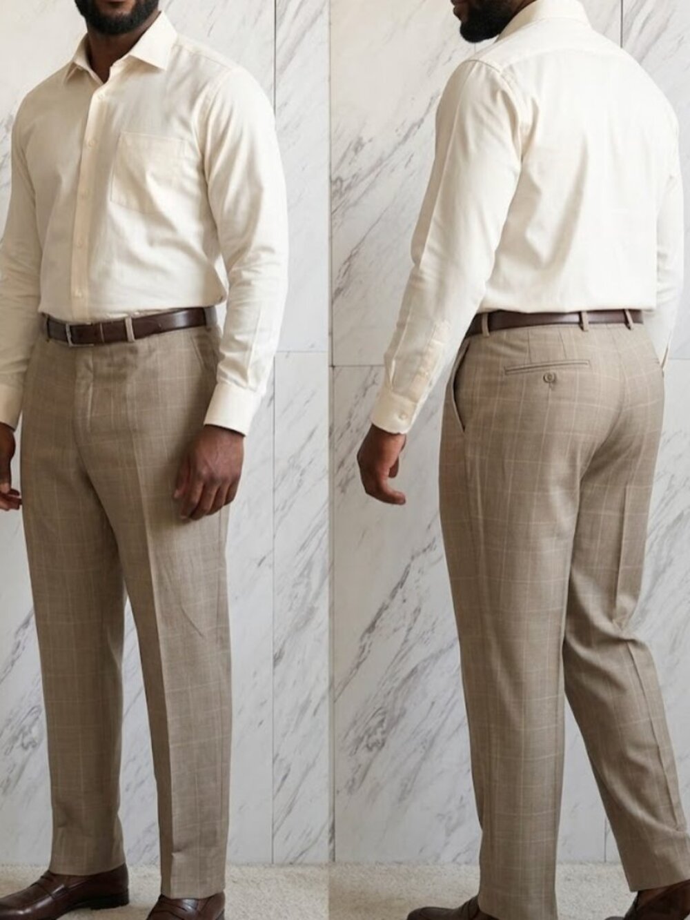 Louis Raphael Tailored Tan Windowpane Dress Pants SZ 44x30 Big & Tall
